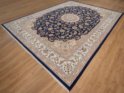 Blue 11'7" x 15'7" Fine Oriental Hand knotted Wool/Silk Rug - Sku: O092143