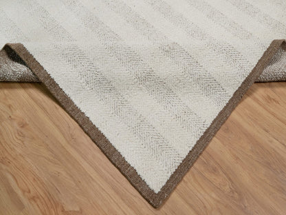 Modern / Contemporary hand-knotted wool rug in Ivory & Chocolate Brown, 9'1" x 12' — SKU O092150 (view 6)