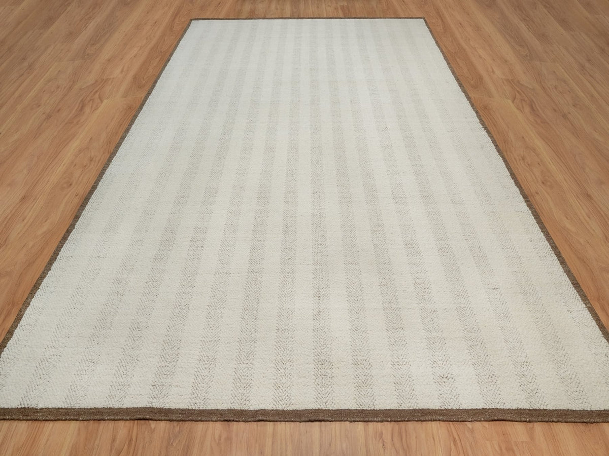 Modern / Contemporary hand-knotted wool rug in Ivory & Chocolate Brown, 10' x 14' — SKU O092151 (view 2)