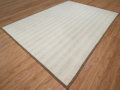 Modern / Contemporary hand-knotted wool rug in Ivory & Chocolate Brown, 10' x 14' — SKU O092151 (view 3)
