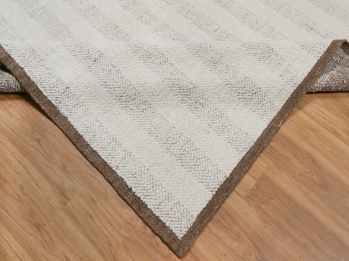 Modern / Contemporary hand-knotted wool rug in Ivory & Chocolate Brown, 10' x 14' — SKU O092151 (view 6)
