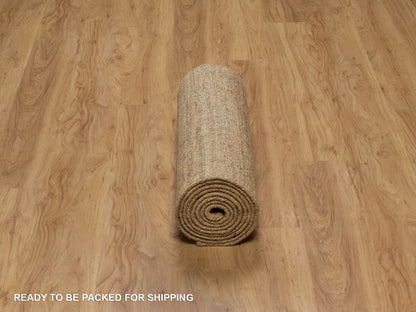 Brown 2'6" x 12'0" Modern and Contemporary Handloom Wool Rug - Sku: O092158