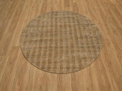 Brown 5'0" x 5'0" Modern and Contemporary Handloom Wool Rug - Sku: O092160
