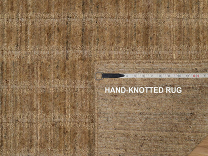 Brown 2'8" x 12'0" Modern and Contemporary Handloom Wool Rug - Sku: O092161