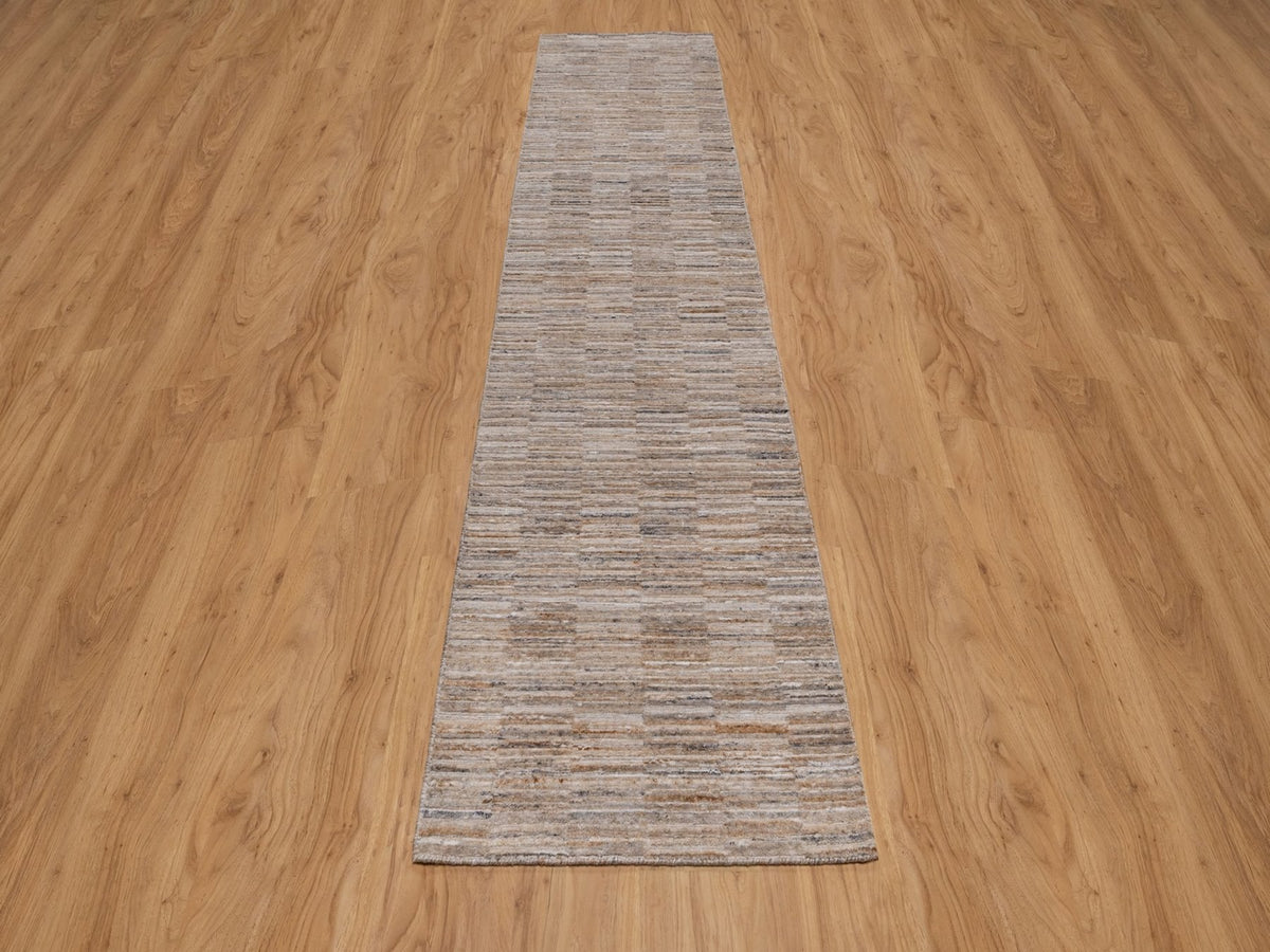 Modern / Contemporary hand-knotted polyester runner in Brown, 2'6" x 12' — SKU O092180 (view 2)