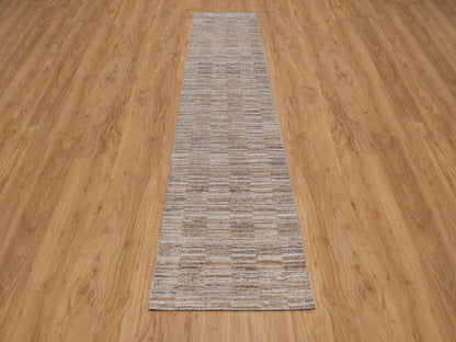 Modern / Contemporary hand-knotted polyester runner in Brown, 2'6" x 12' — SKU O092180 (view 2)