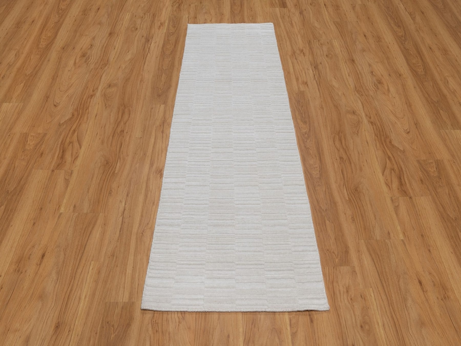 Modern / Contemporary hand-knotted polyester runner in Ivory, 2'7" x 8' — SKU O092198 (view 2)