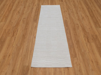 Modern / Contemporary hand-knotted polyester runner in Ivory, 2'7" x 8' — SKU O092198 (view 2)