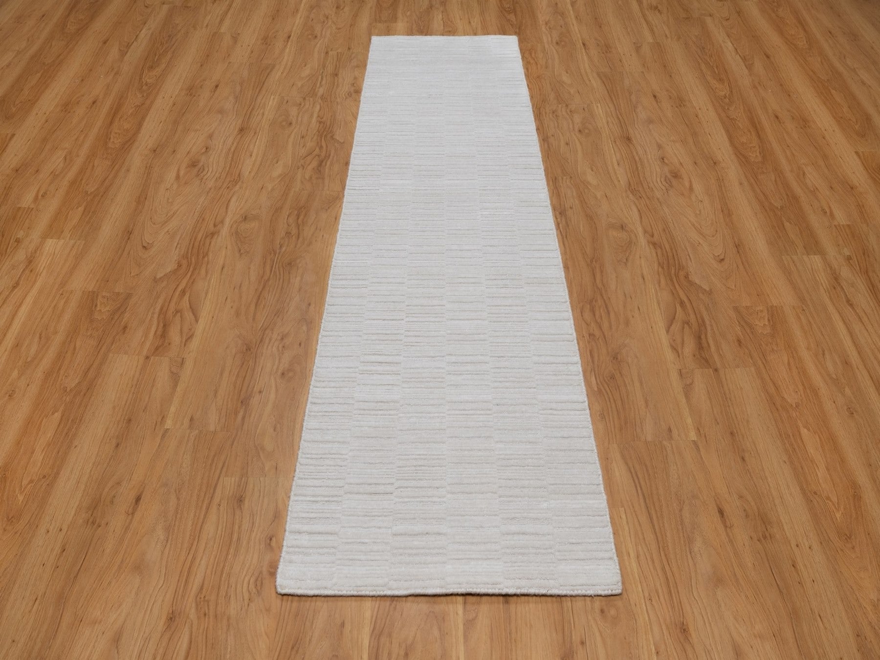 Ivory 2'6" x 10'0" Modern and Contemporary Handloom Polyester Rug - Sku: O092200