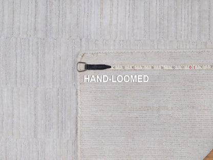 Ivory 2'6" x 10'0" Modern and Contemporary Handloom Polyester Rug - Sku: O092200
