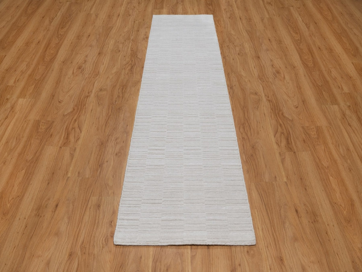 Modern / Contemporary hand-knotted polyester runner in Ivory, 2'6" x 10' — SKU O092201 (view 2)