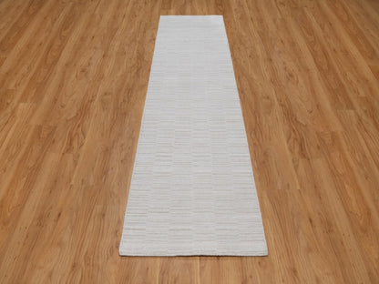 Modern / Contemporary hand-knotted polyester runner in Ivory, 2'6" x 10' — SKU O092201 (view 2)