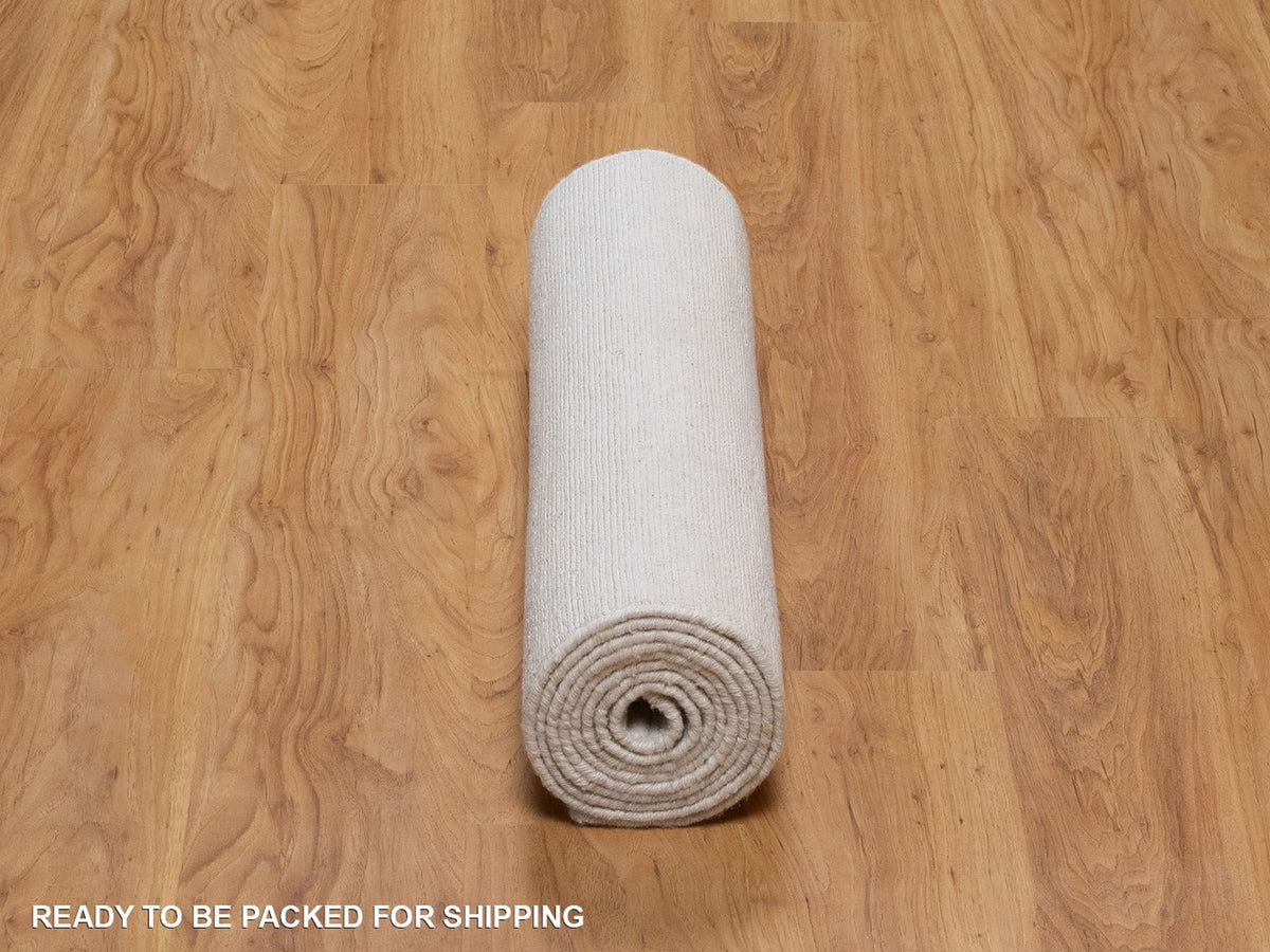 Modern / Contemporary hand-knotted polyester runner in Ivory, 2'6" x 10' — SKU O092201 (view 6)