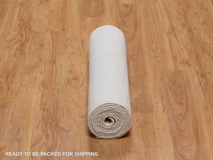 Modern / Contemporary hand-knotted polyester runner in Ivory, 2'6" x 10' — SKU O092201 (view 6)