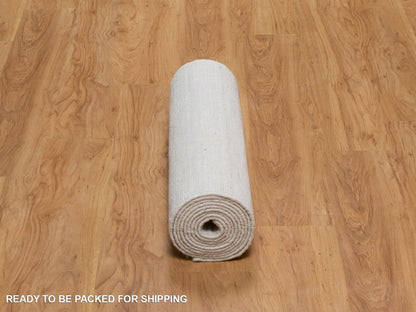 Ivory 2'6" x 12'1" Modern and Contemporary Handloom Polyester Rug - Sku: O092202