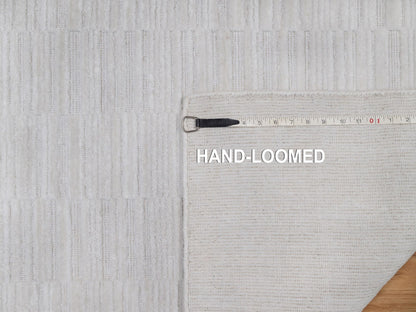 Ivory 2'6" x 12'1" Modern and Contemporary Handloom Polyester Rug - Sku: O092202