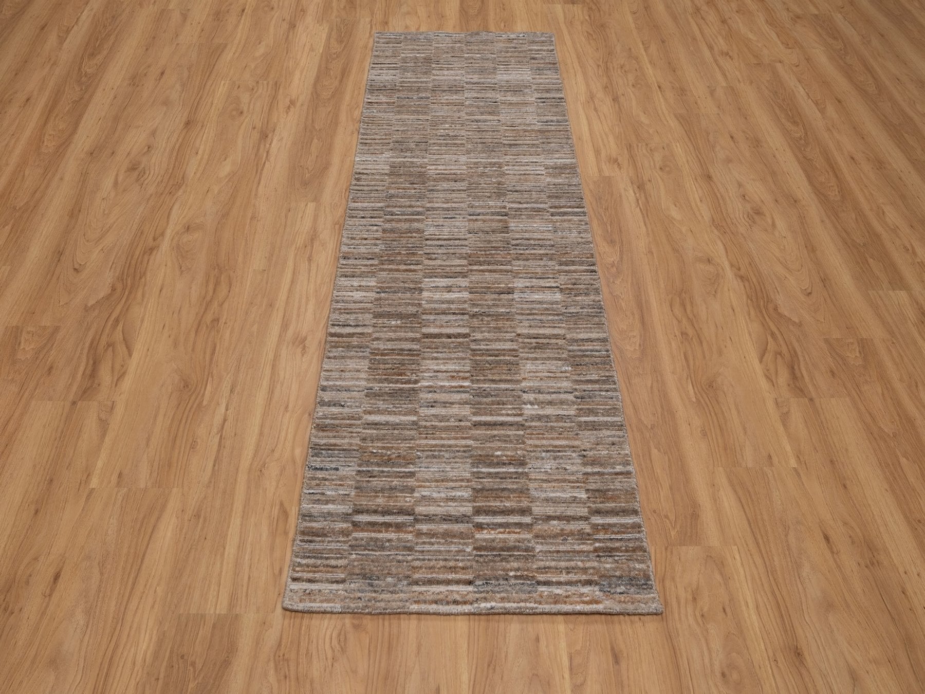 Brown 2'7" x 10'0" Modern and Contemporary Handloom Polyester Rug - Sku: O092208