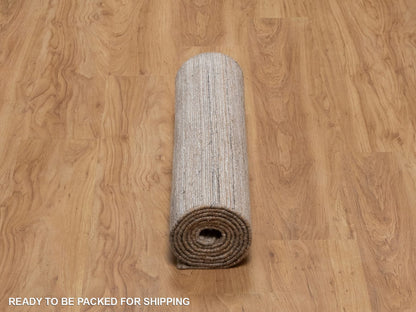 Brown 2'7" x 10'0" Modern and Contemporary Handloom Polyester Rug - Sku: O092208