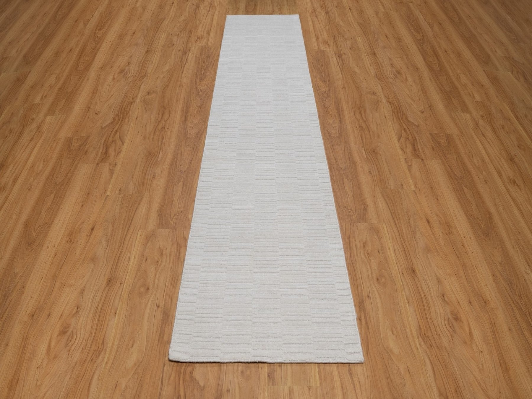 Ivory 2'6" x 11'11" Modern and Contemporary Handloom Polyester Rug - Sku: O092224