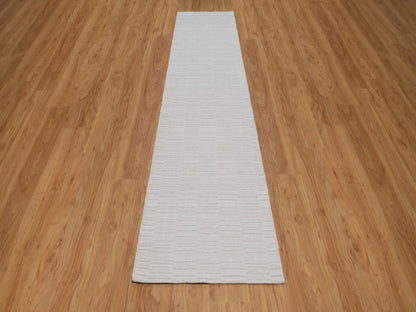 Ivory 2'6" x 11'11" Modern and Contemporary Handloom Polyester Rug - Sku: O092224