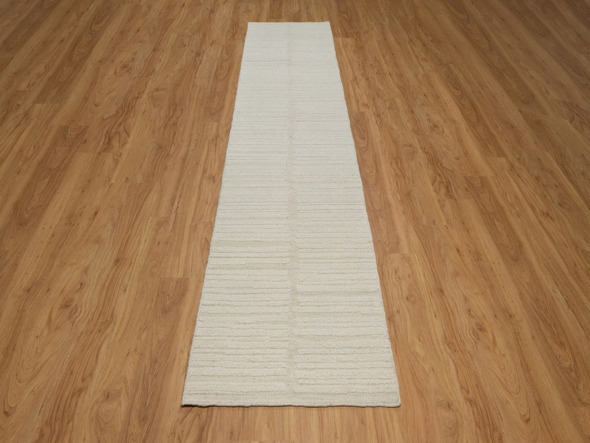 Modern / Contemporary hand-knotted wool runner in Ivory, 2'7" x 11'11" — SKU O092247 (view 2)