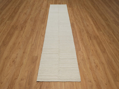 Modern / Contemporary hand-knotted wool runner in Ivory, 2'6" x 12' — SKU O092248 (view 2)