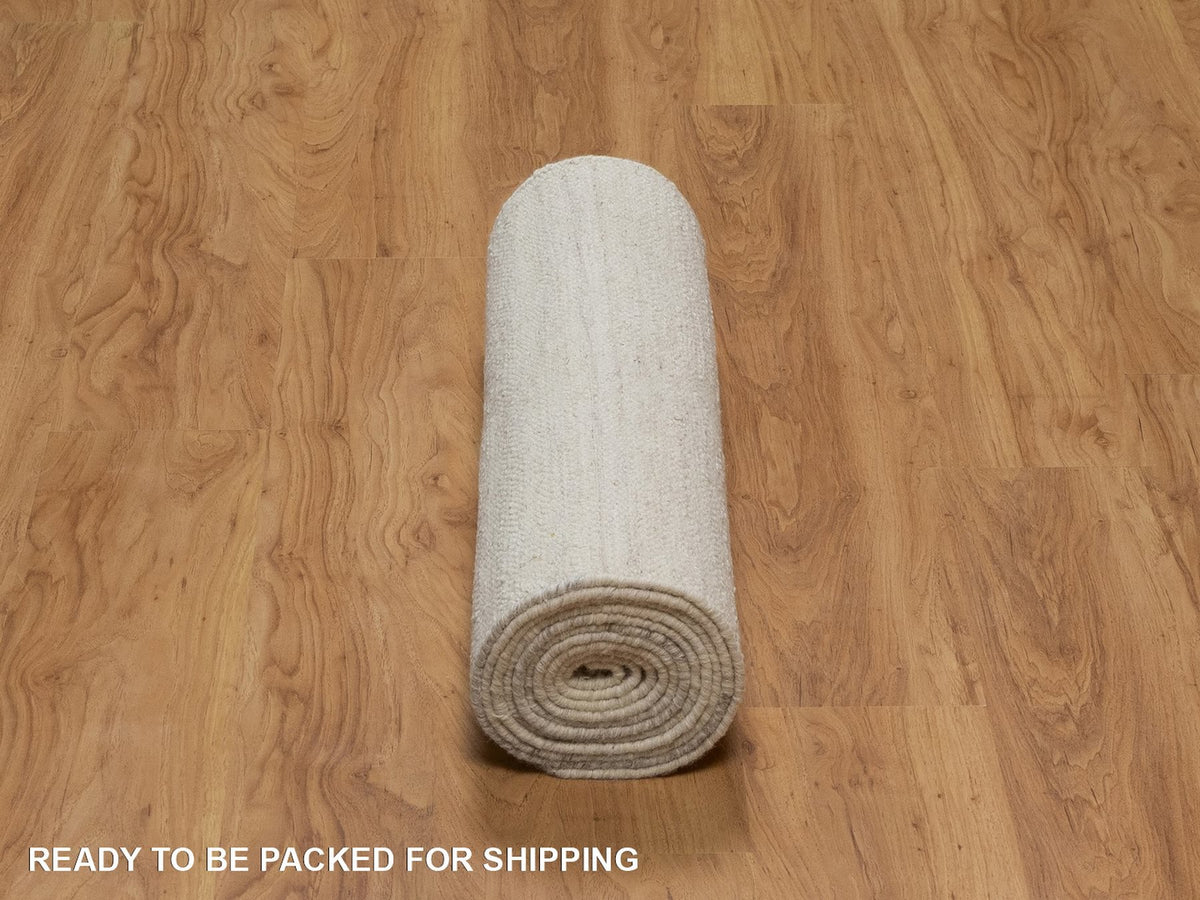 Modern / Contemporary hand-knotted wool runner in Ivory, 2'6" x 12' — SKU O092248 (view 6)