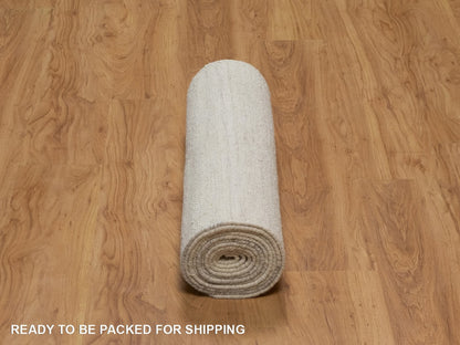 Modern / Contemporary hand-knotted wool runner in Ivory, 2'6" x 12' — SKU O092248 (view 6)