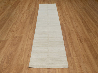 Modern / Contemporary hand-knotted wool runner in Ivory, 2'6" x 10'3" — SKU O092249 (view 2)
