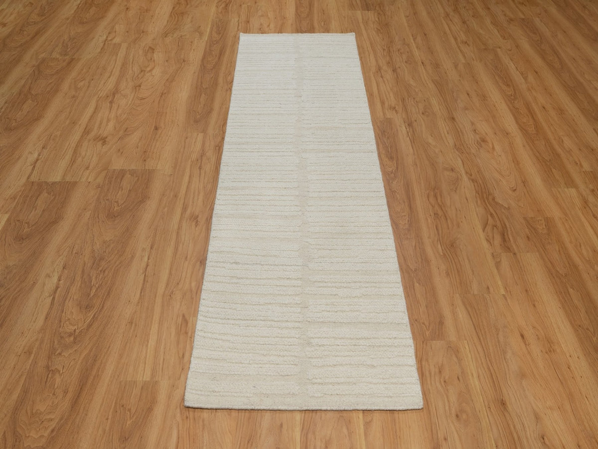 Modern / Contemporary hand-knotted wool runner in Ivory, 2'6" x 8' — SKU O092252 (view 2)