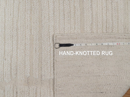 Modern / Contemporary hand-knotted wool runner in Ivory, 2'6" x 8' — SKU O092252 (view 8)