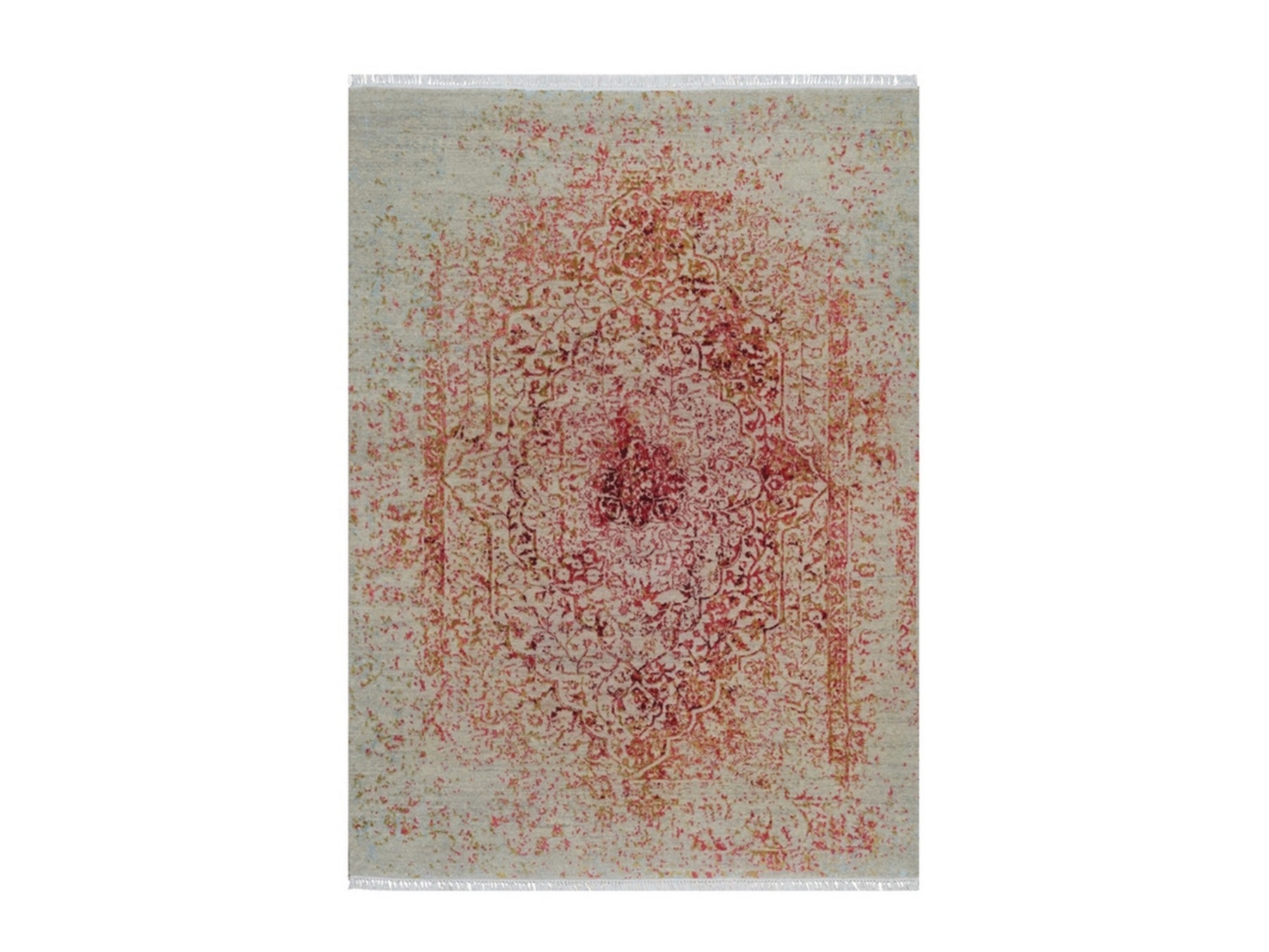 Modern / Contemporary hand-knotted wool/silk rug in Pink, 5' x 6'11" — SKU O092253