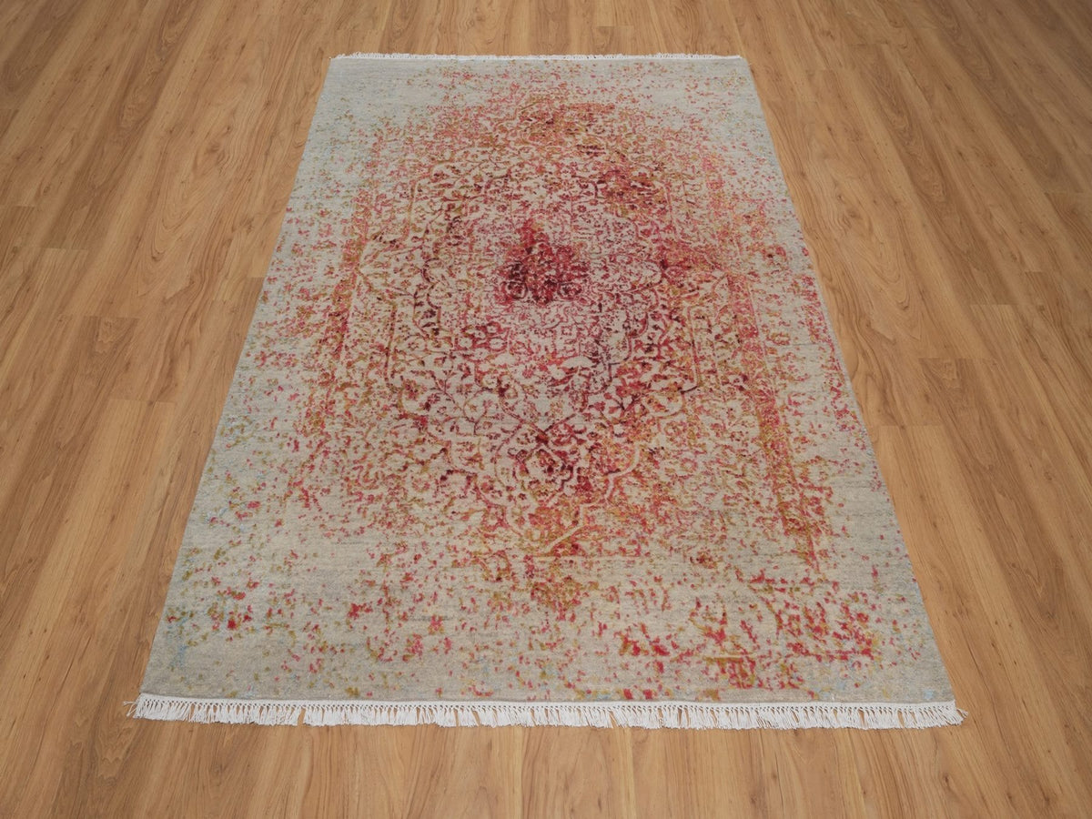 Modern / Contemporary hand-knotted wool/silk rug in Pink, 5' x 6'11" — SKU O092253 (view 2)
