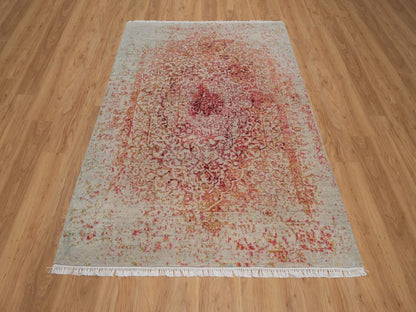 Modern / Contemporary hand-knotted wool/silk rug in Pink, 5' x 6'11" — SKU O092253 (view 2)