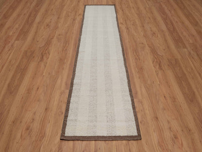 Modern / Contemporary hand-knotted wool runner in Ivory & Chocolate Brown, 2'6" x 11'11" — SKU O092260 (view 2)