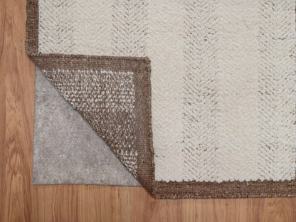 Modern / Contemporary hand-knotted wool runner in Ivory & Chocolate Brown, 2'6" x 11'11" — SKU O092260 (view 3)