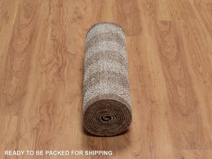 Modern / Contemporary hand-knotted wool runner in Ivory & Chocolate Brown, 2'6" x 11'11" — SKU O092260 (view 6)
