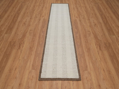 Modern / Contemporary hand-knotted wool runner in Ivory & Chocolate Brown, 2'5" x 10' — SKU O092262 (view 2)