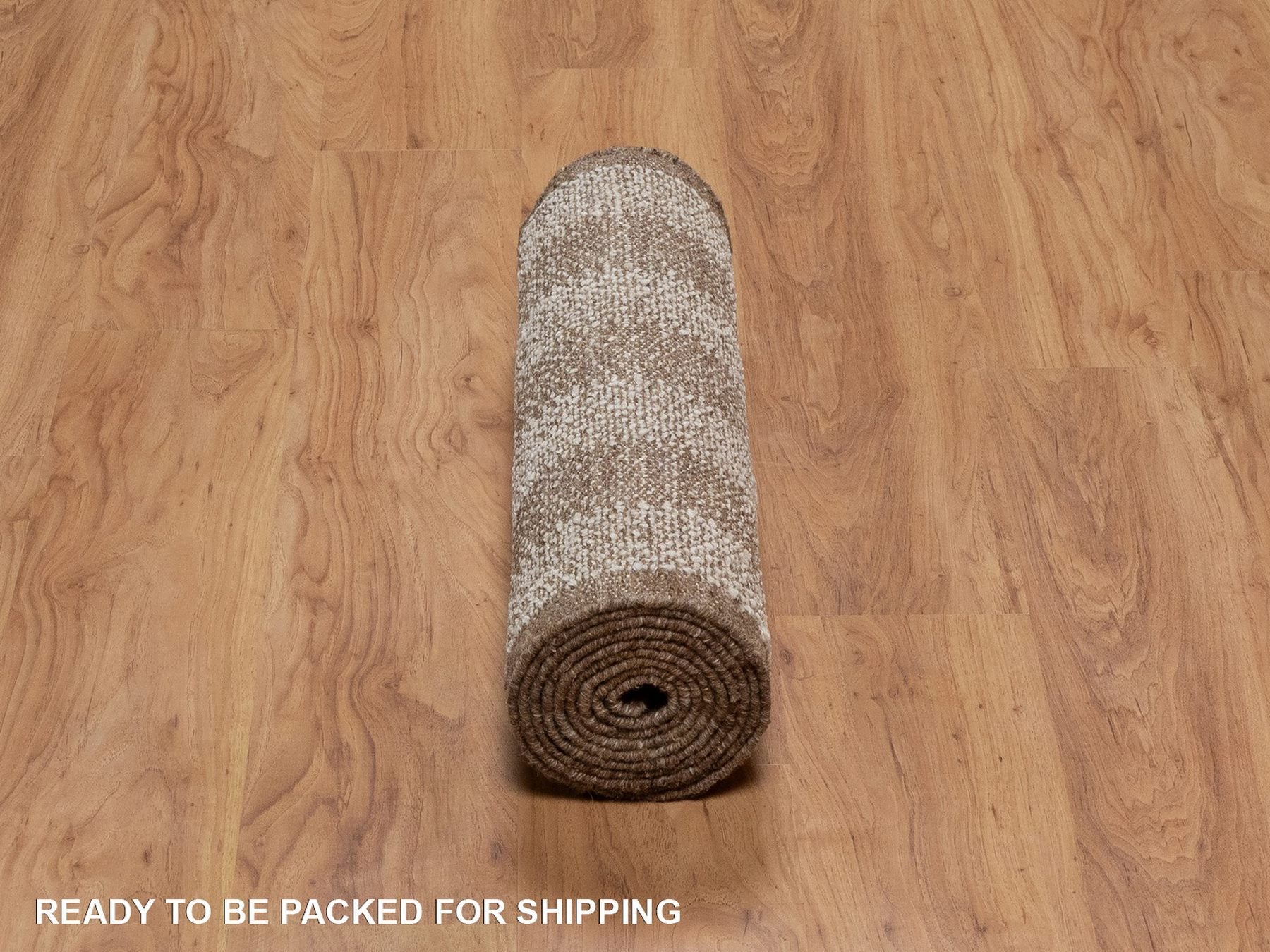Modern / Contemporary hand-knotted wool runner in Ivory & Chocolate Brown, 2'5" x 10' — SKU O092262 (view 6)