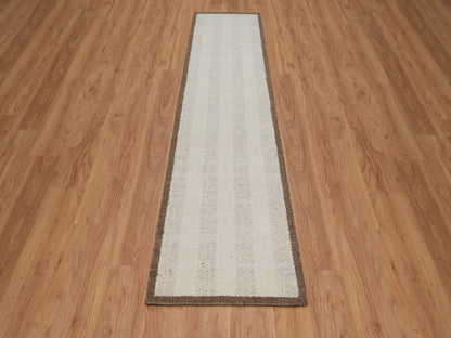 Modern / Contemporary hand-knotted wool runner in Ivory & Chocolate Brown, 2'5" x 10'1" — SKU O092263 (view 2)