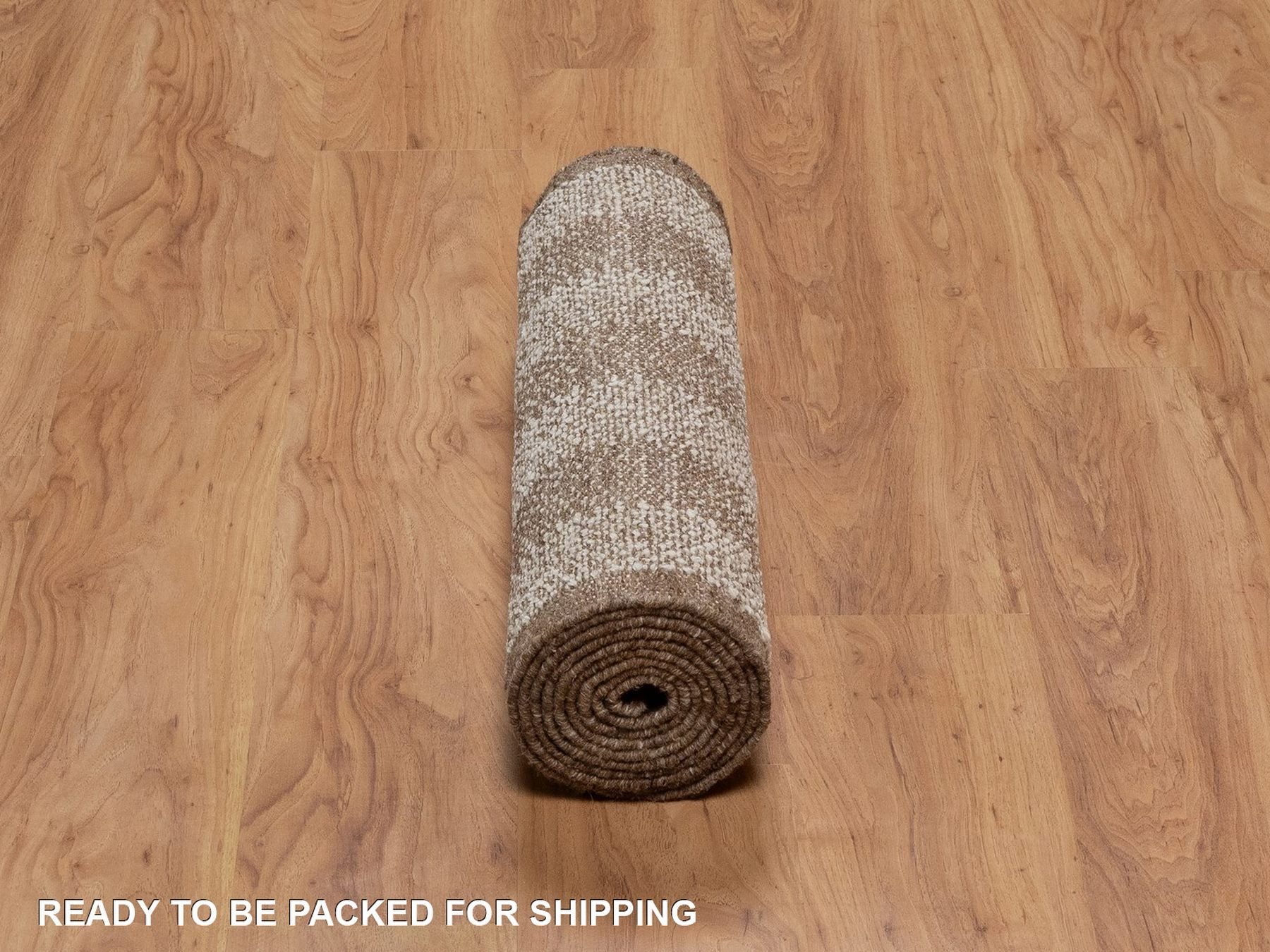 Modern / Contemporary hand-knotted wool runner in Ivory & Chocolate Brown, 2'5" x 10'1" — SKU O092263 (view 6)