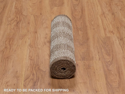 Modern / Contemporary hand-knotted wool runner in Ivory & Chocolate Brown, 2'5" x 10'1" — SKU O092263 (view 6)