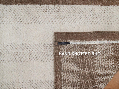 Modern / Contemporary hand-knotted wool runner in Ivory & Chocolate Brown, 2'5" x 10'1" — SKU O092263 (view 8)