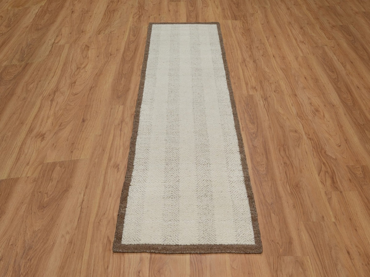 Modern / Contemporary hand-knotted wool runner in Ivory & Chocolate Brown, 2'5" x 8'3" — SKU O092265 (view 2)