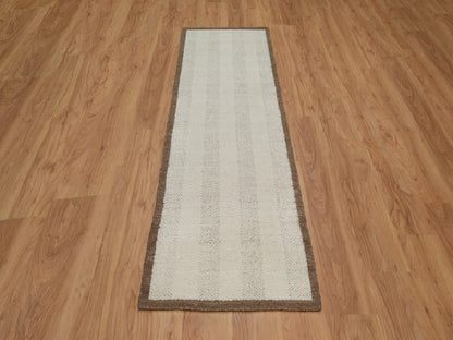 Modern / Contemporary hand-knotted wool runner in Ivory & Chocolate Brown, 2'5" x 8'3" — SKU O092265 (view 2)
