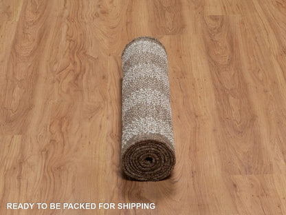 Modern / Contemporary hand-knotted wool runner in Ivory & Chocolate Brown, 2'5" x 8'3" — SKU O092265 (view 6)