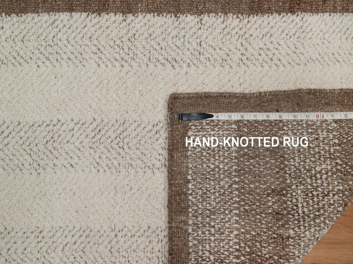 Modern / Contemporary hand-knotted wool runner in Ivory & Chocolate Brown, 2'5" x 8'3" — SKU O092265 (view 8)