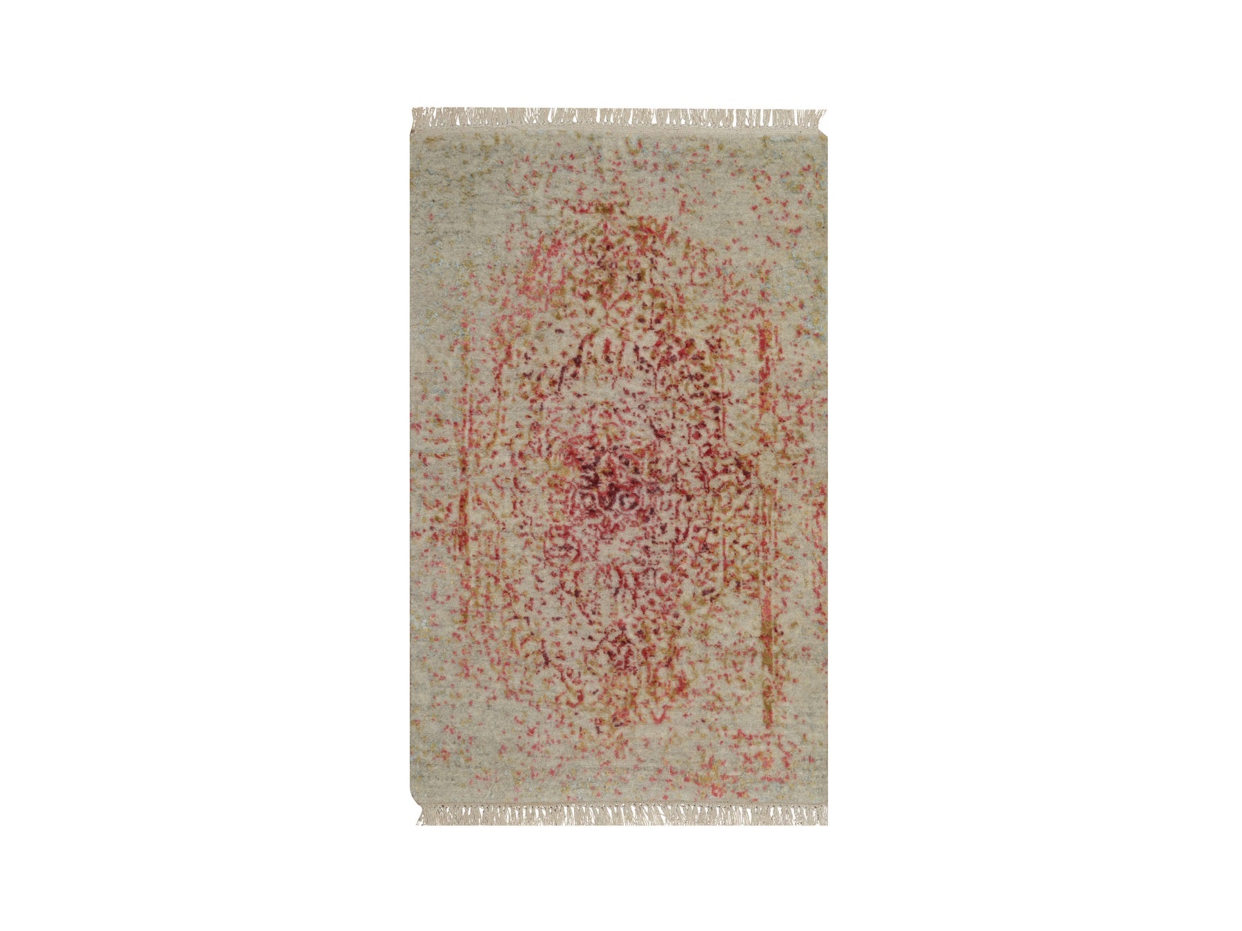 Modern / Contemporary hand-knotted wool/silk rug in Pink, 1'11" x 3'1" — SKU O092271