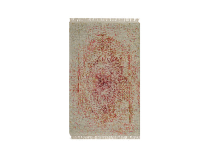 Modern / Contemporary hand-knotted wool/silk rug in Pink, 1'11" x 3'1" — SKU O092271