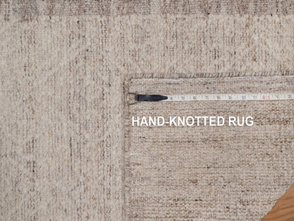 Brown 2'6" x 8'0" Modern and Contemporary Hand knotted Wool Rug - Sku: O092274